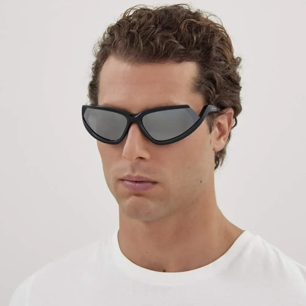 NEW Balenciaga BB0289S 001 Black Silver Mirror Wraparound Unisex Sunglasses